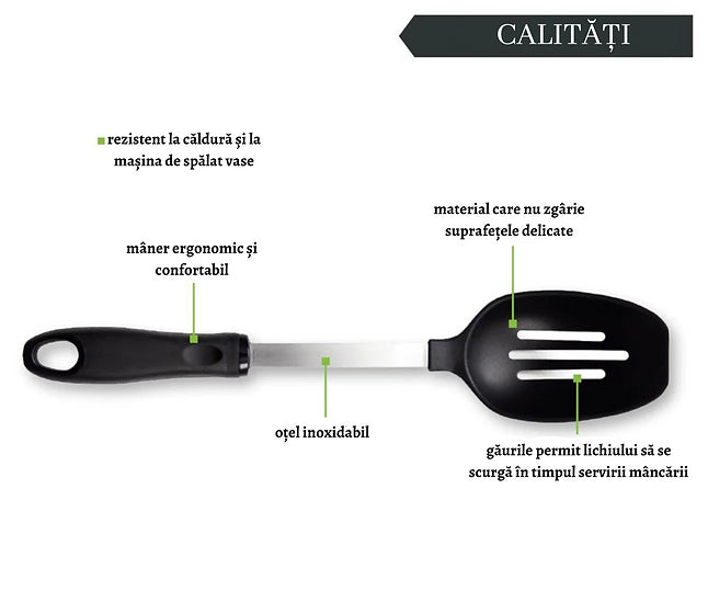 Lingură crestată, oțel inoxidabil seria 430, mâner ergonomic